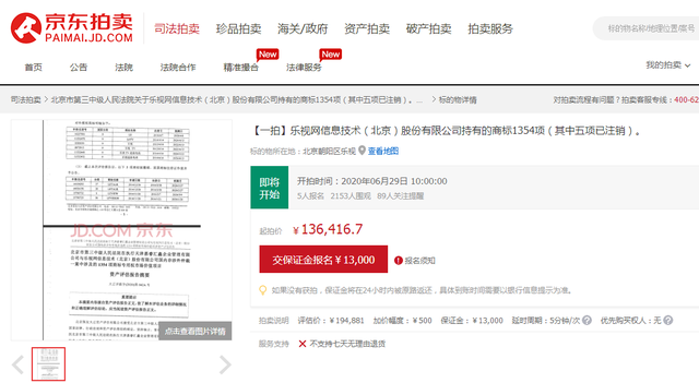 乐视司法拍卖1354个商标
